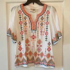 Savanna Jane White Blouse with Colorful Embroidery